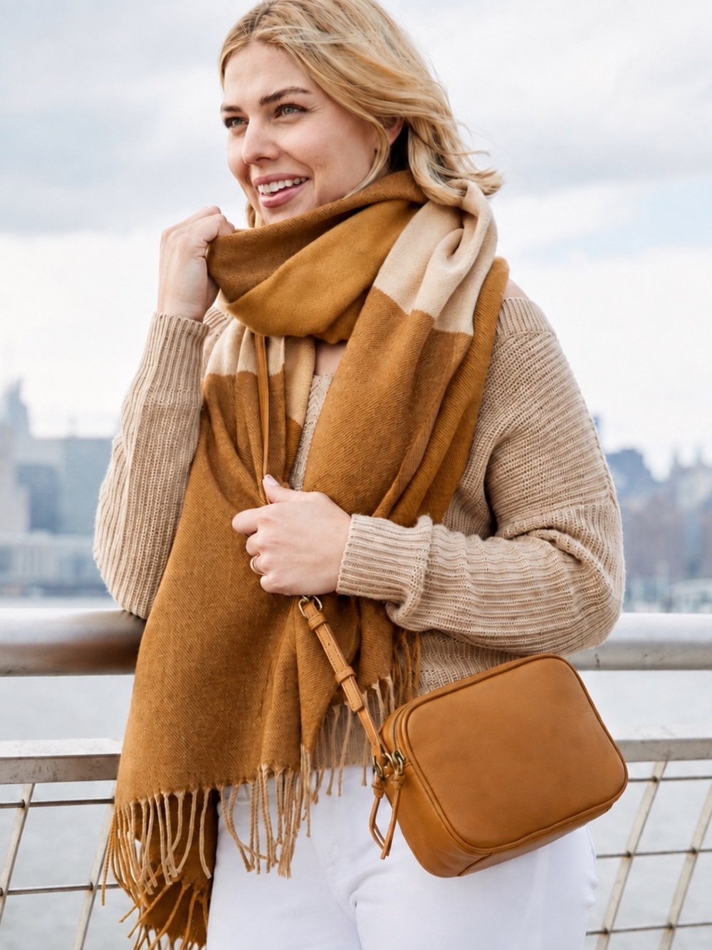 Mark & Graham THE ESSENTIAL CROSSBODY Leather Tassel Bag Charm Camel Crossbody